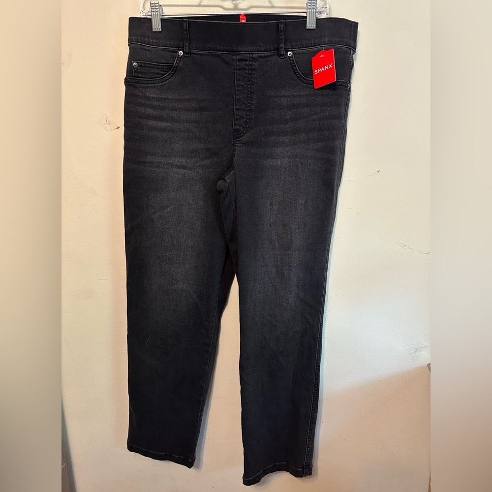 Spanx Straight Leg Jeans Black XL High Rise Elastic Waist Comfort‎ Pull on